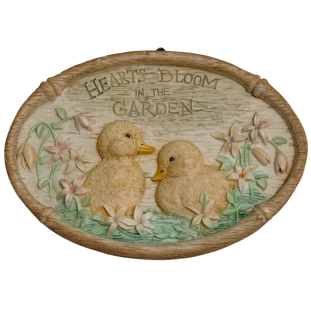 Vintage Russ Duckling Wall Plaque Hearts Bloom in the Garden Good Wishes